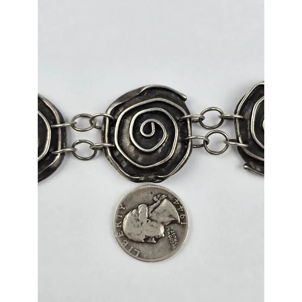 Sherry Tinsman sterling silver spiral discs bracelet 8.5